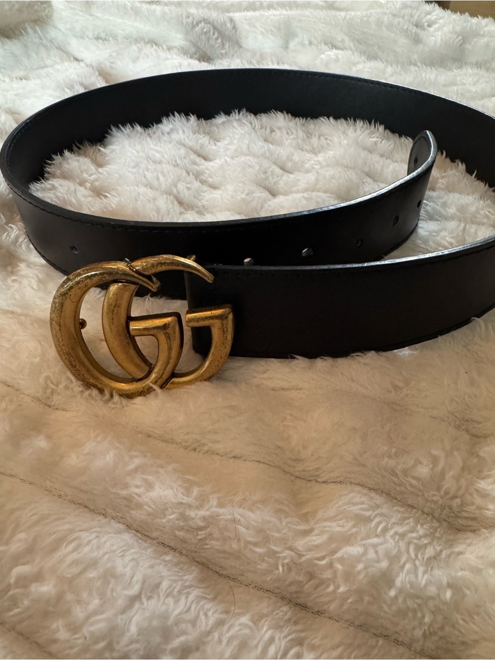 Women’s Black Leather Belt with Aged Gold Buckle